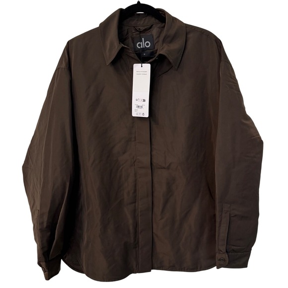 Alo Yoga Socialite Shacket Mondain Espresso Brown Oversized Button Down Jacket M - Picture 1 of 9